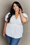 Culture Code Sweet Serenity Full Size V-Neck Puff Sleeve Button Down Top Blouses - Tophatter Daily Deals