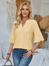 Eyelet Notched Half Sleeve T-Shirt Butter Yellow Women's T-Shirts - Tophatter Daily Deals