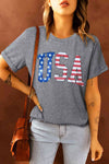 USA Graphic Round Neck Tee Mid Gray Women's T-Shirts - Tophatter Daily Deals