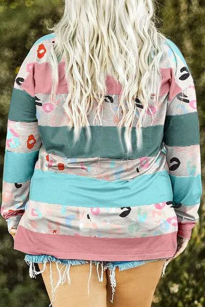 Plus Size Striped Slit Long Sleeve T-Shirt Women's T-Shirts - Tophatter Daily Deals