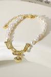 14K Gold Plated Heart Charm Pearl Bracelet Bracelets - Tophatter Daily Deals