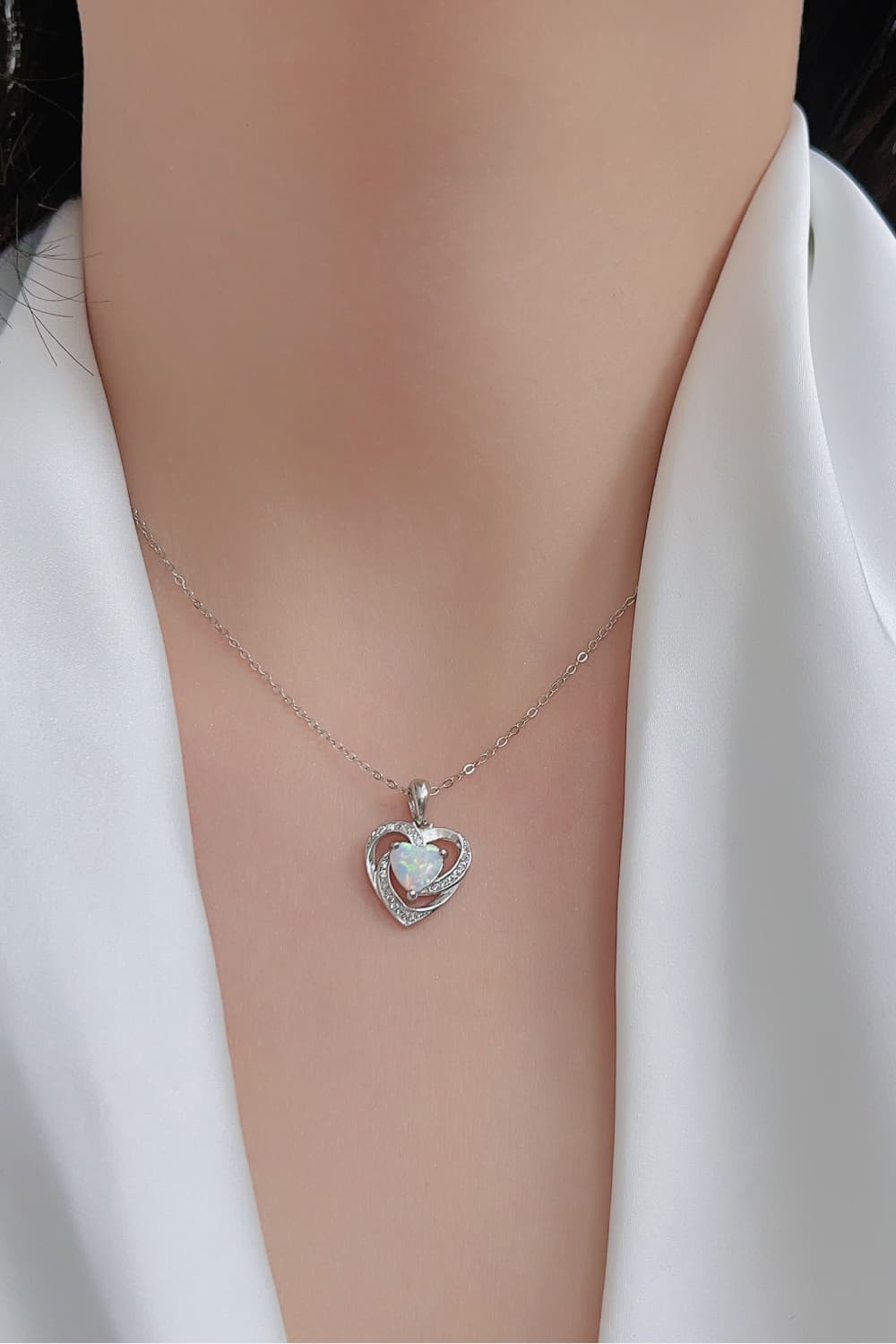 Opal Heart Pendant Necklace - Tophatter Deals