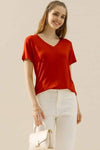 Ninexis Full Size V-Neck Short Sleeve T-Shirt RED Women's T-Shirts - Tophatter Daily Deals