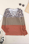 Leopard Print Lace-Up Spliced Lace Top Blouses - Tophatter Daily Deals