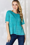 Zenana Oversized Waffle Short Sleeve Top Light Teal Blouses - Tophatter Daily Deals