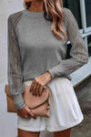 Round Neck Raglan Sleeve Knit Top Charcoal Blouses - Tophatter Daily Deals