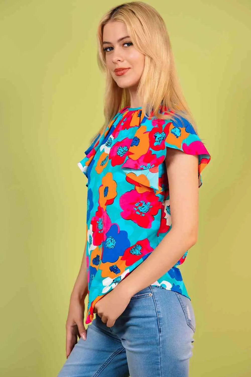 Floral Round Neck Tied Blouse Blouses - Tophatter Daily Deals