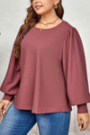 Plus Size Round Neck Puff Sleeve Top Brick Red Blouses - Tophatter Daily Deals