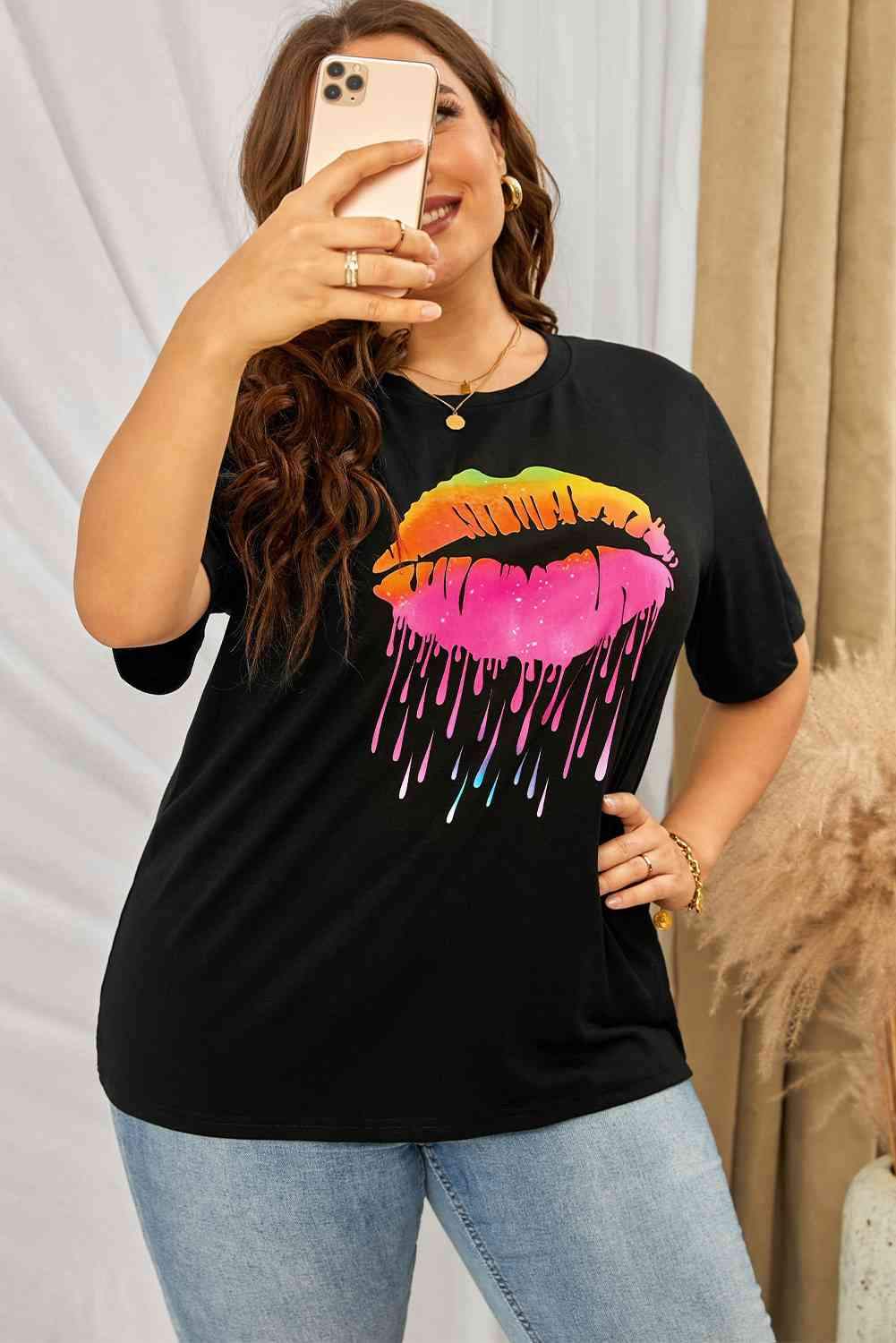 Plus Size Lip Graphic Tee Shirt Women's T-Shirts - Tophatter Daily Deals