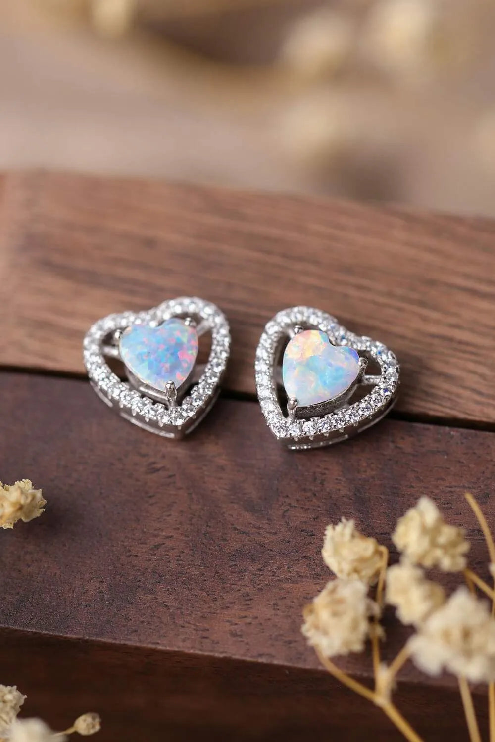 925 Sterling Silver Opal Heart Stud Earrings White One Size Opal - Tophatter Daily Deals
