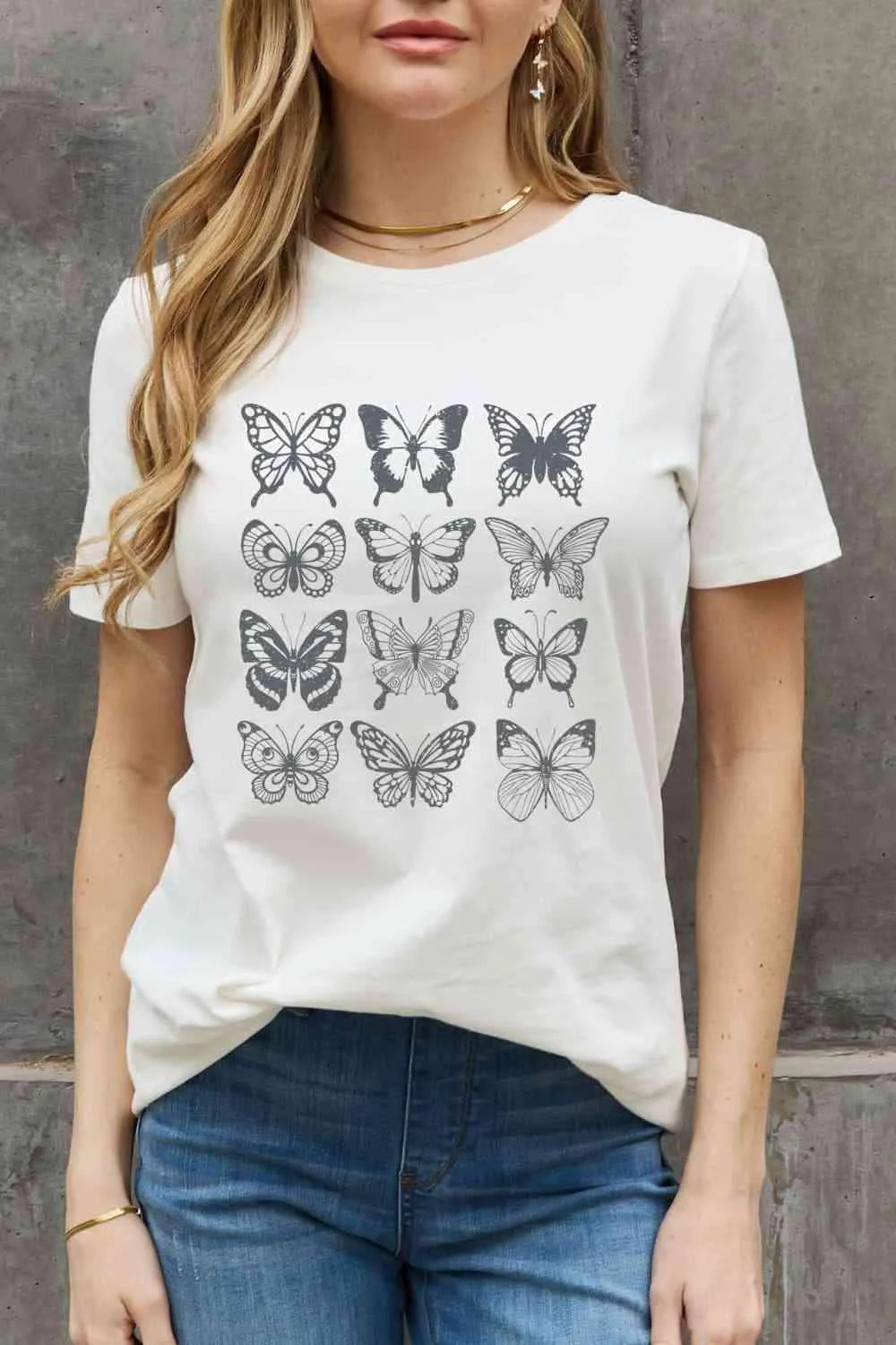 Simply Love Simply Love Butterfly Graphic Cotton T-Shirt Bleach Women's T-Shirts - Tophatter Daily Deals