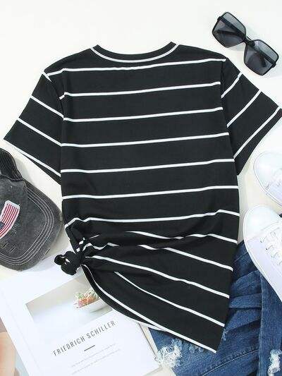 Striped Round Neck Short Sleeve T-Shirt Women's T-Shirts - Tophatter Daily Deals