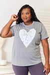 Simply Love Heart Graphic Cuffed Short Sleeve T-Shirt Heather Gray Women's T-Shirts - Tophatter Daily Deals