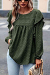 Ruffle Trim Balloon Sleeve Blouse Blouses - Tophatter Daily Deals