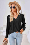 V-Neck Long Sleeve Blouse Black Blouses - Tophatter Daily Deals