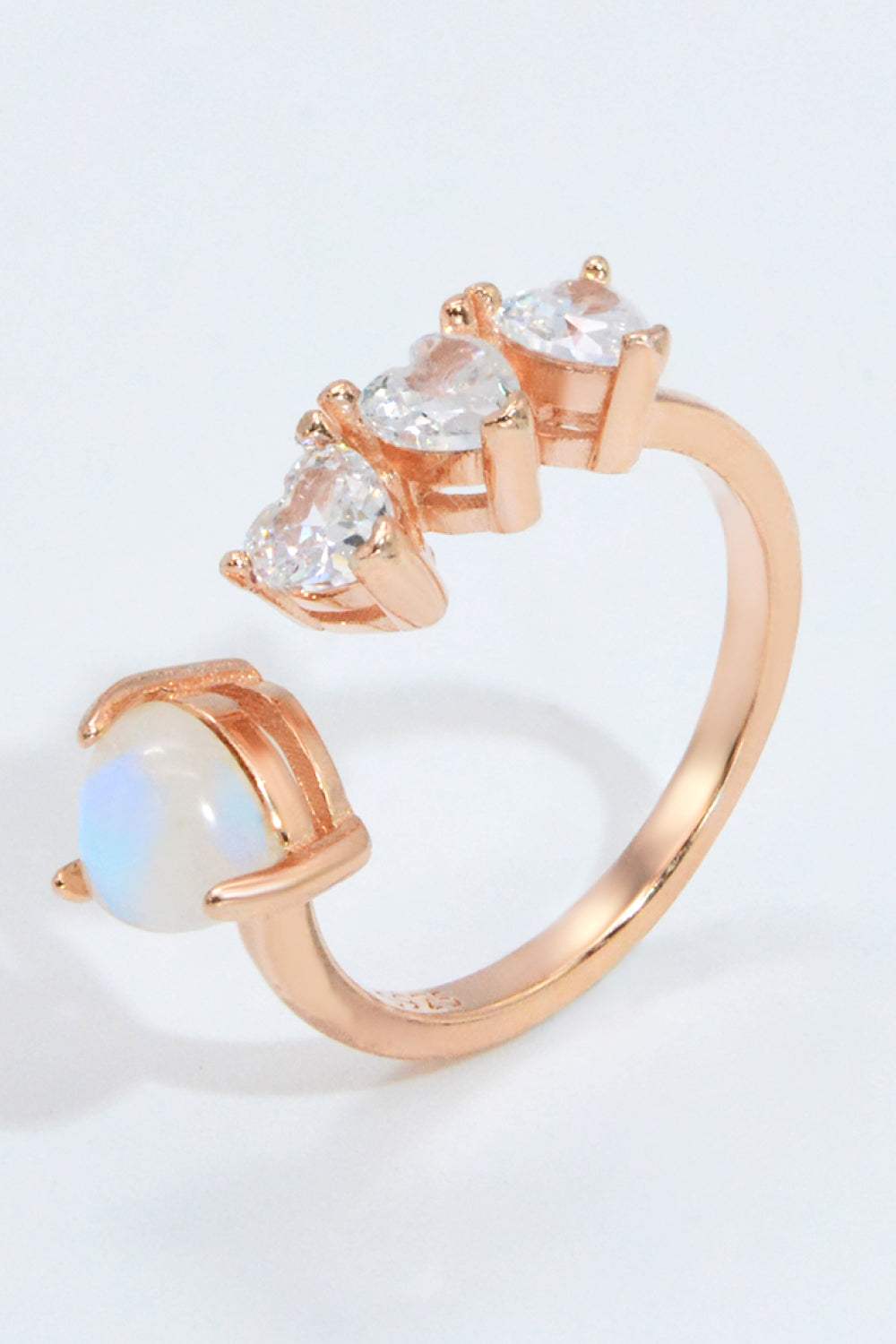 Natural Moonstone and Zircon Heart Open Ring Rose Gold One Size Moonstone - Tophatter Daily Deals