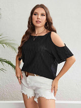 Plus Size Boat Neck Cold-Shoulder Blouse Blouses - Tophatter Daily Deals