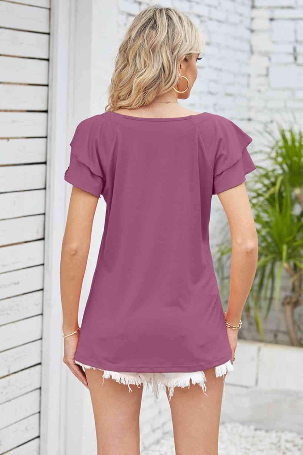 Square Neck Flutter Sleeve Top Blouses - Tophatter Daily Deals