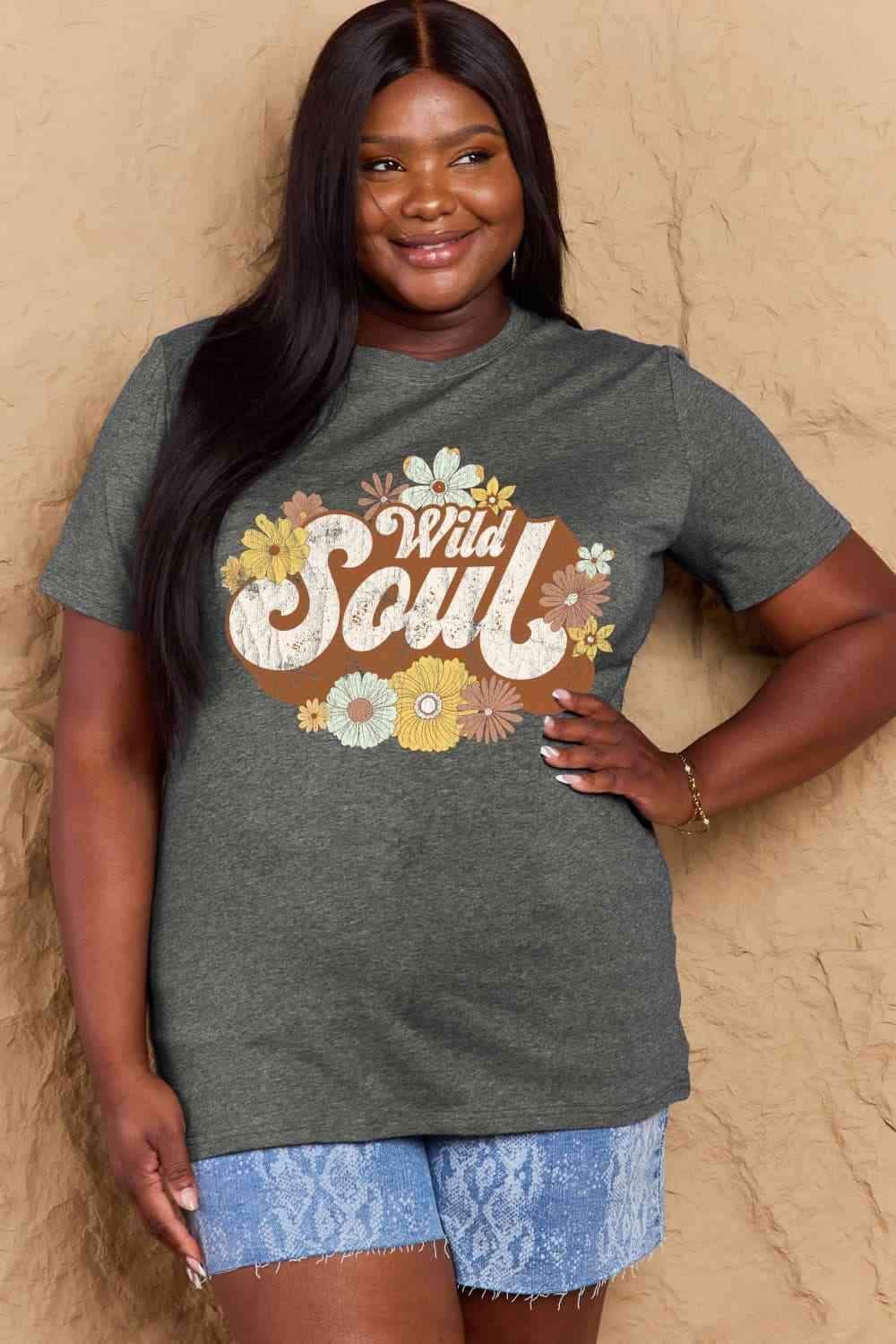 Simply Love Full Size WILD SOUL Graphic Cotton T-Shirt Women's T-Shirts - Tophatter Daily Deals