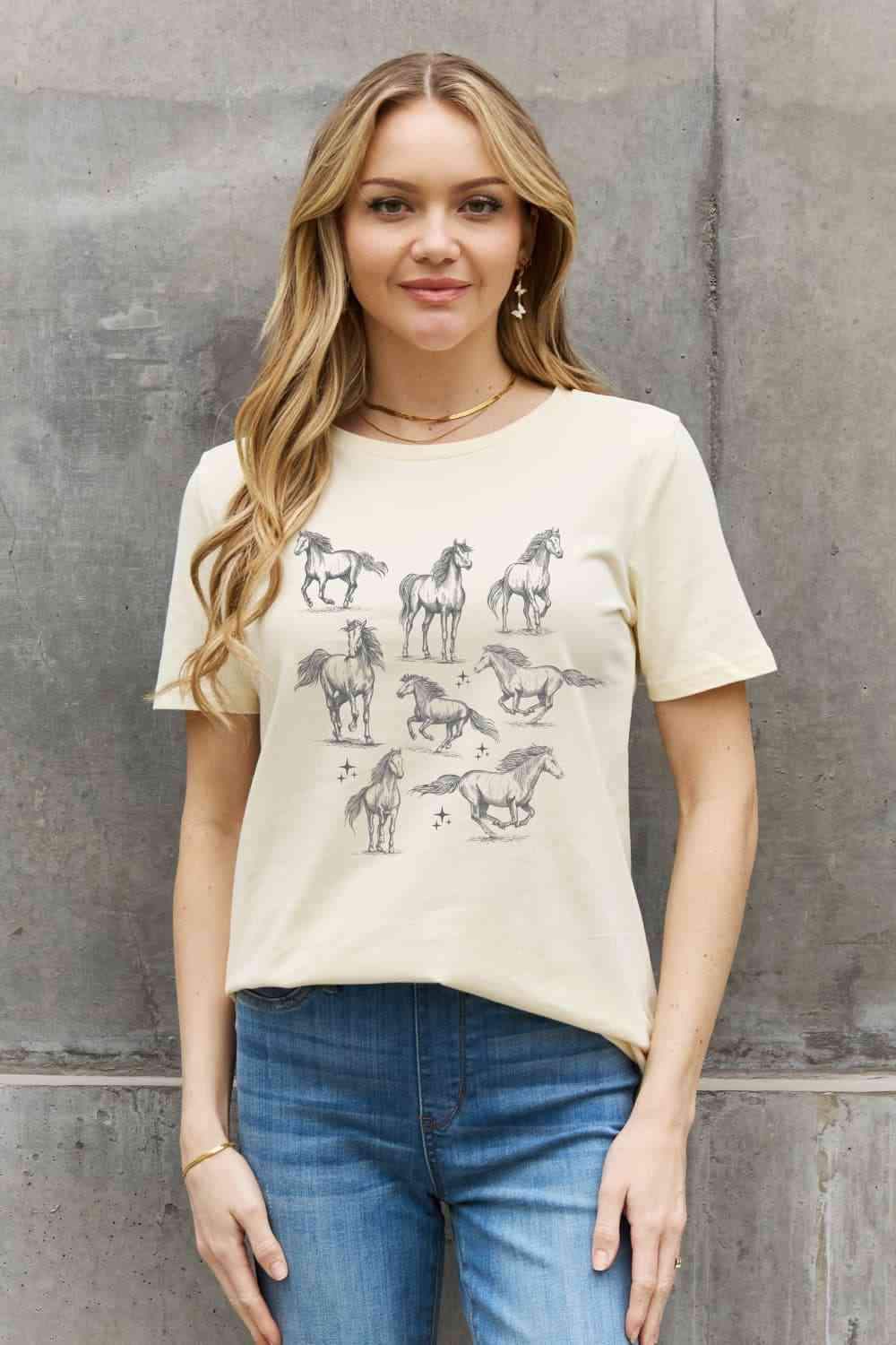 Simply Love Horse Graphic Cotton T-Shirt Women's T-Shirts - Tophatter Daily Deals