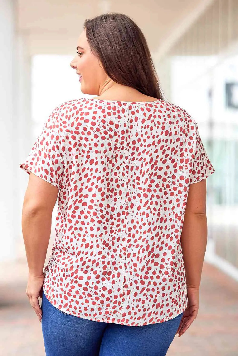 Plus Size Printed V-Neck Short Sleeve Blouse Blouses - Tophatter Daily Deals