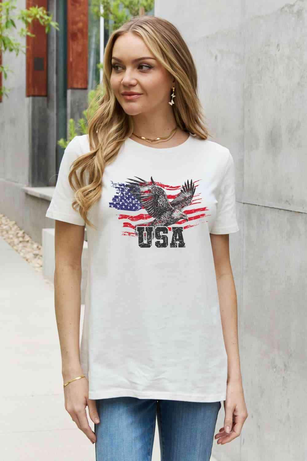 Simply Love USA Star and Stripe Eagle Graphic Cotton Tee Women's T-Shirts - Tophatter Daily Deals