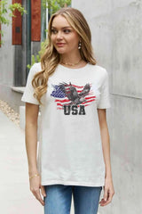 Simply Love USA Star and Stripe Eagle Graphic Cotton Tee Women's T-Shirts - Tophatter Daily Deals