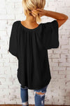 Gathered Detail Notched Neck Flutter Sleeve Top Blouses - Tophatter Daily Deals