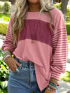 Round Neck Striped Long Sleeve Slit T-Shirt Women's T-Shirts - Tophatter Daily Deals