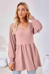 V-Neck Lantern Sleeve Blouse Blouses - Tophatter Daily Deals