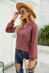 Waffle-Knit Spliced Lace Notched Top Blouses - Tophatter Daily Deals