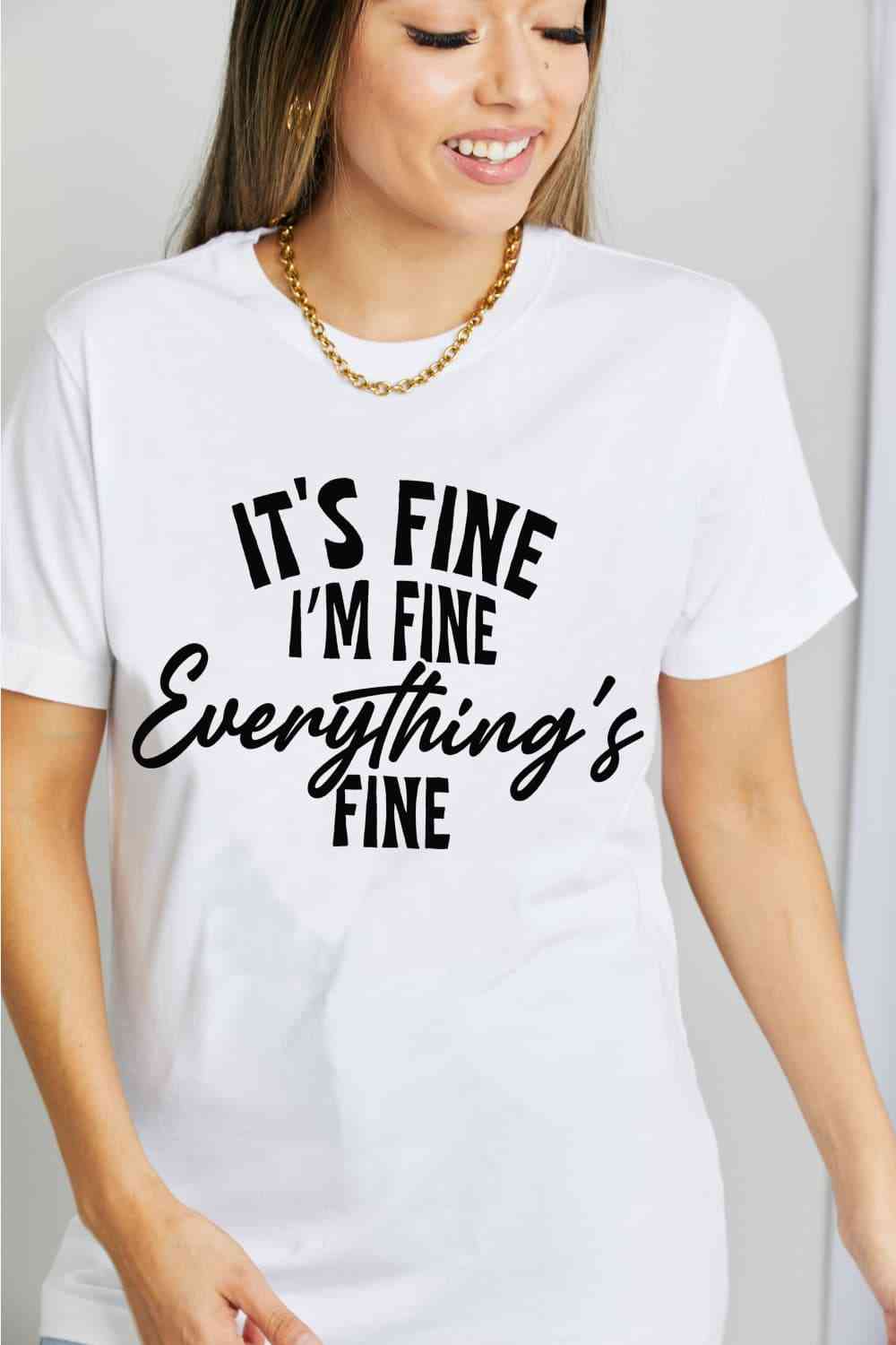 Simply Love Simply Love Full Size IT'S FINE I'M FINE EVERYTHING'S FINE Graphic Cotton T-Shirt Bleach Women's T-Shirts - Tophatter Daily Deals