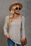 Square Neck Puff Sleeve T-Shirt Heather Gray Women's T-Shirts - Tophatter Daily Deals