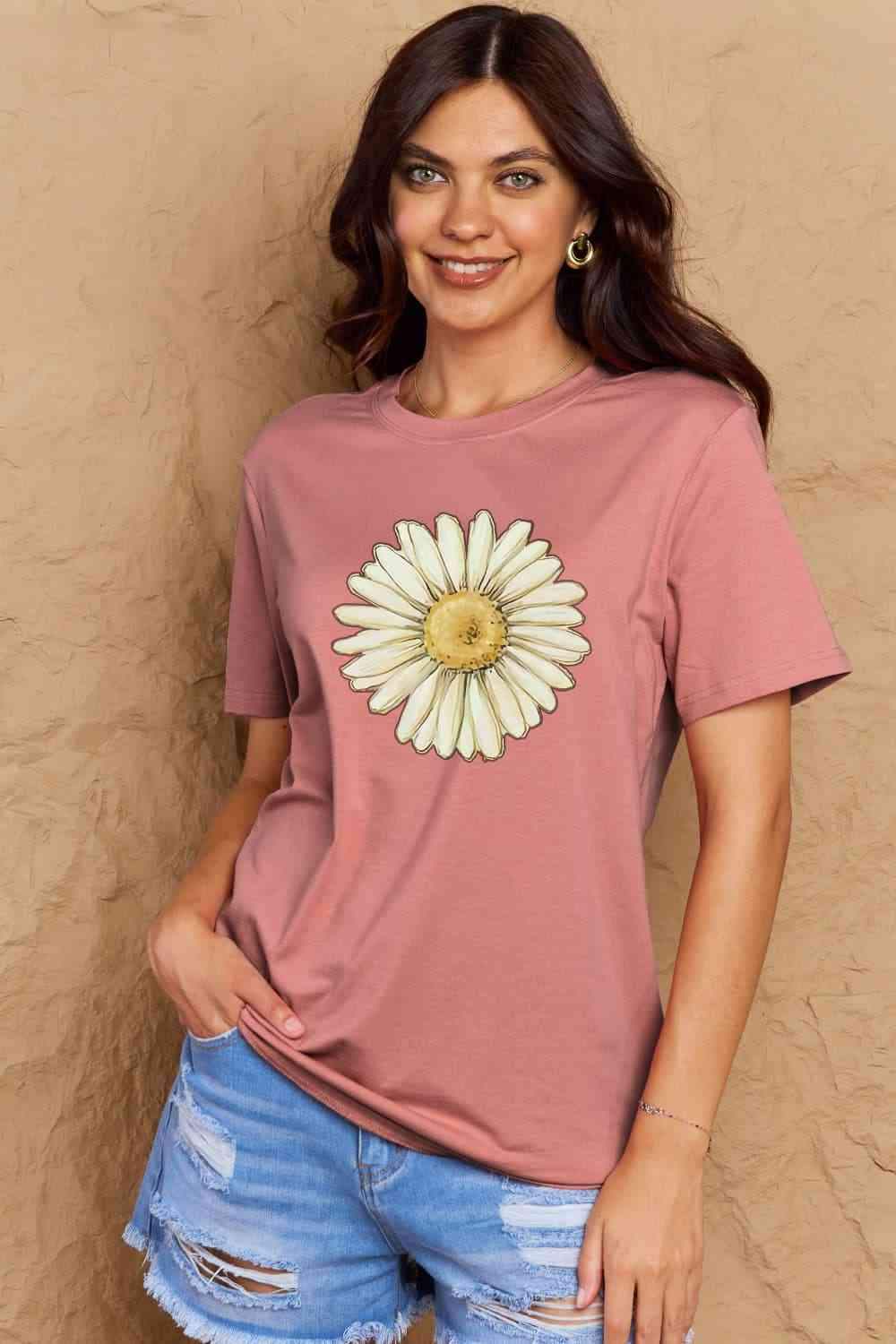 Simply Love Full Size FLOWER Graphic Cotton Tee Women's T-Shirts - Tophatter Daily Deals