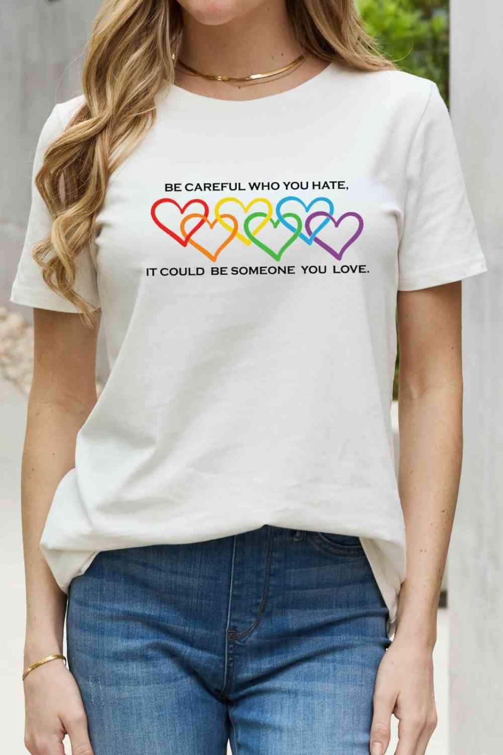 Simply Love Full Size Heart Slogan Graphic Cotton Tee Bleach Women's T-Shirts - Tophatter Daily Deals