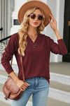 Decorative Button V-Neck Long Sleeve T-Shirt Women's T-Shirts - Tophatter Daily Deals