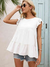 Round Neck Flutter Sleeve Tiered Blouse Blouses - Tophatter Daily Deals