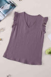 Ruffle Shoulder V-Neck Top Dusty Purple Blouses - Tophatter Daily Deals