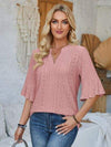 Eyelet Notched Half Sleeve T-Shirt Women's T-Shirts - Tophatter Daily Deals