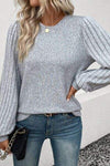 Ribbed Round Neck Long Sleeve Knit Top Blouses - Tophatter Daily Deals