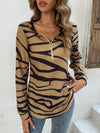 Printed Half Zip Long Sleeve T-Shirt Tan Women's T-Shirts - Tophatter Daily Deals