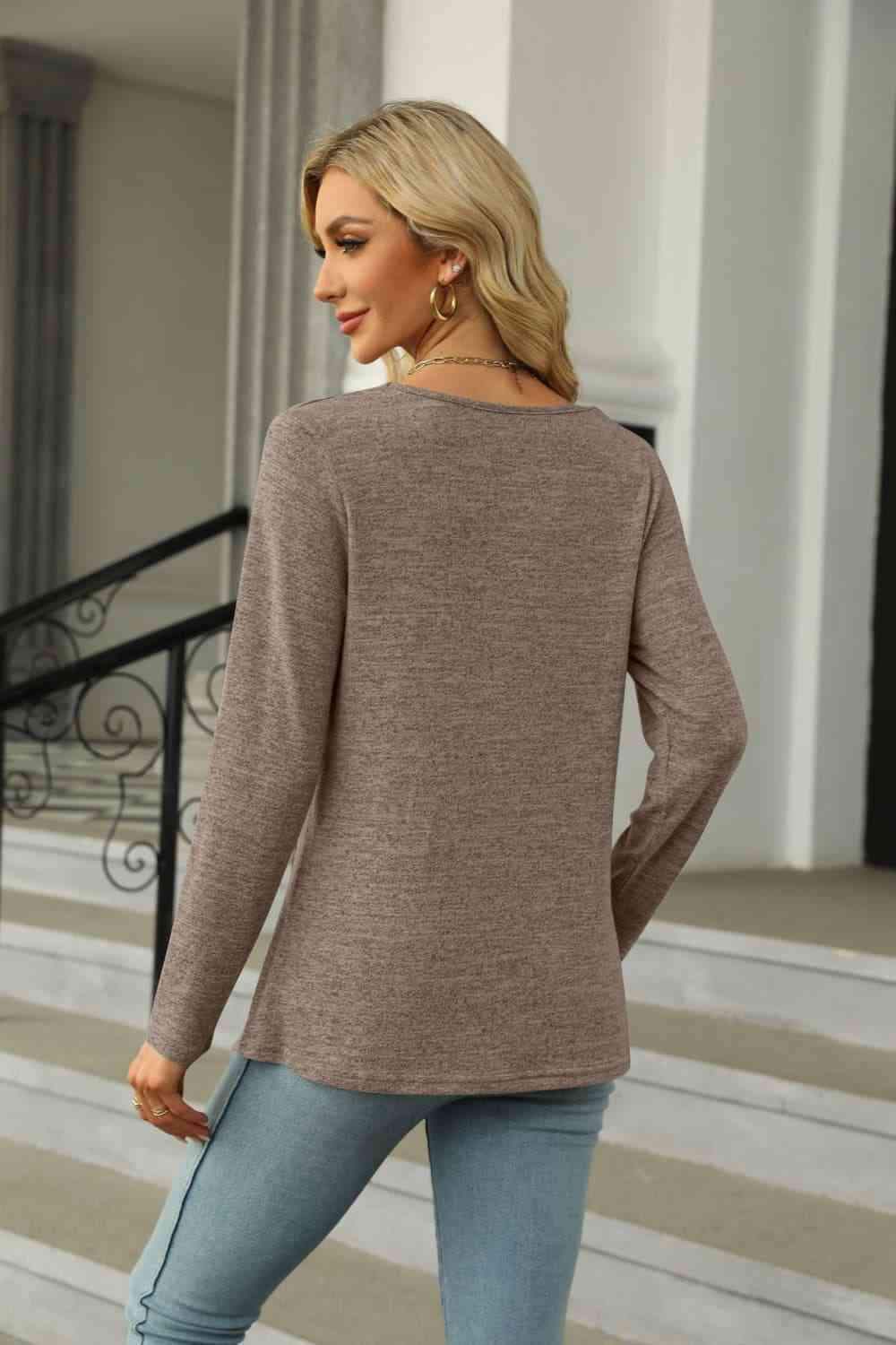 Square Neck Long Sleeve Slit T-Shirt Women's T-Shirts - Tophatter Daily Deals