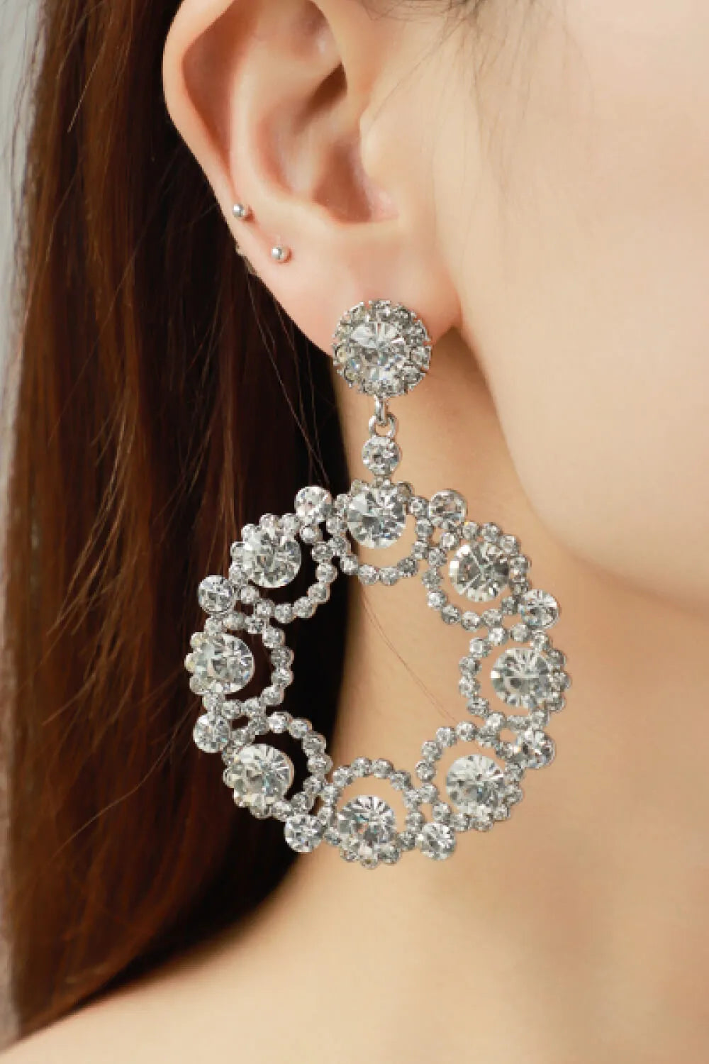 Alloy Rhinestone Round Drop Earrings White One Size Earrings - Tophatter Daily Deals