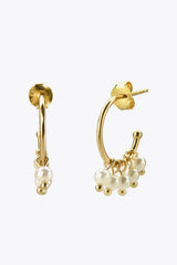 Pearl 925 Sterling Silver C-Hoop Earrings Earrings - Tophatter Daily Deals