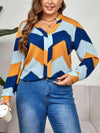 Plus Size Printed Notched Neck Long Sleeve Blouse Blouses - Tophatter Daily Deals