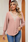 Eyelet V-Neck Flounce Sleeve T-Shirt Pale Blush Women's T-Shirts - Tophatter Daily Deals