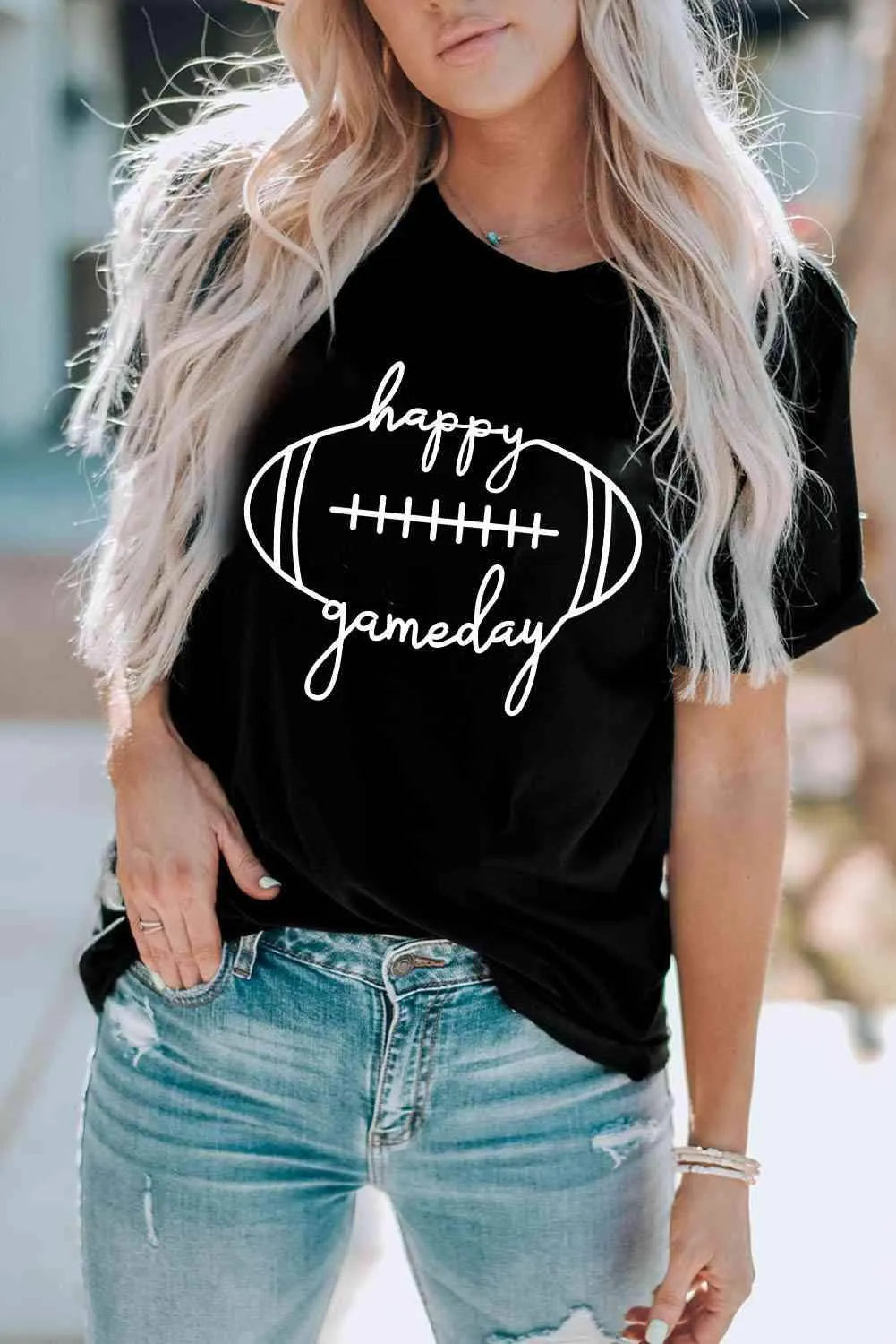 HAPPY GAMEDAY Graphic T-Shirt Women's T-Shirts - Tophatter Daily Deals