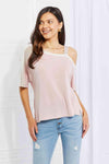 Andree by Unit Full Size Something Simple Cold Shoulder Tee Dusty Pink Women's T-Shirts - Tophatter Daily Deals