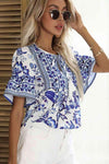 Printed Buttoned Flounce Sleeve Blouse Blouses - Tophatter Daily Deals