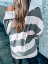 Striped Collared Neck Long Sleeve T-Shirt Women's T-Shirts - Tophatter Daily Deals